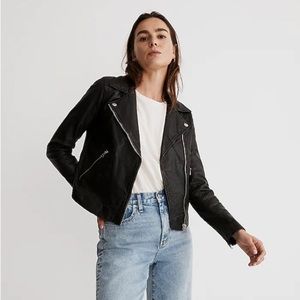 Madewell Washed Leather Moto Motorcycle Biker Zip Up Jacket Black | Size Small